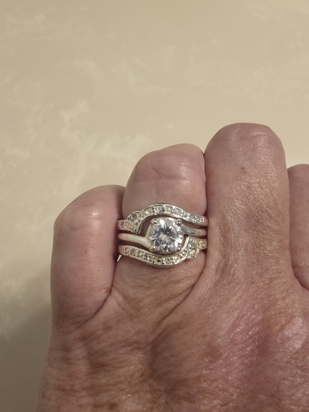 Silver and CZ Three Piece Engagement and Wedding Set Size 8